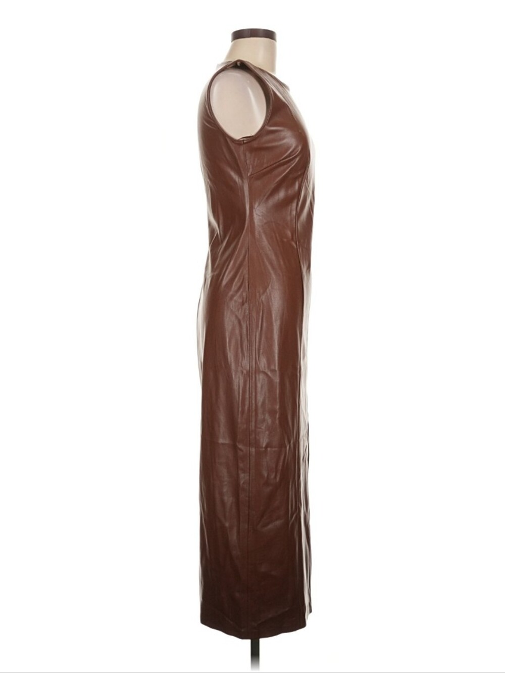 House of Harlow 1960 Faux Leather Midi Dress NWT Brown Side Slit Size M - Picture 6 of 11